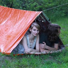 플렉스몰 휴대용 비상 바람막이 텐트 침낭 담요, 오렌지