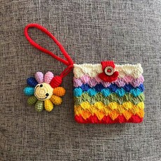 台灣熱銷 初學 毛線編織 鉤針材料包 diy材料包 手工編織 鉤織鬱金香 卡包零錢包 自製禮物 diy手作 鉤針包包, 彩虹, 1個