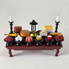 봉안당 추모 납골당꾸미기 추모공원 미니어쳐제사상 미니제사1인 작은상 <크기 12cm X 6cm X 7.5cm>(산수병풍 포함), 1세트