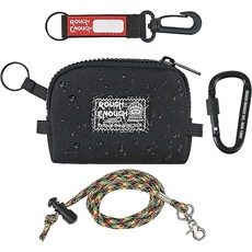 Rough Enough 소형 동전 지갑 카드 키체인 파우치 남성용 여성용 지퍼 넥 랜야드 블랙 코듀라 방수