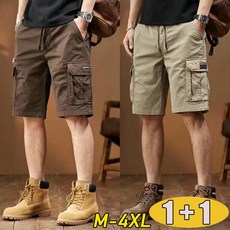 WEIHAN 1+1 남성 캐주얼 5부 반바지 데일리 빅포켓 밴딩 반바지 카고 반바지 아웃도어
