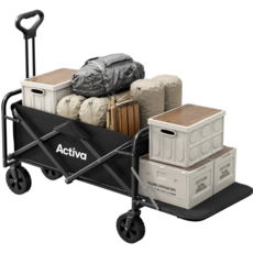 Activa 캠핑 폴딩 웨건 대용량 후방 오픈 접이식 카트, 1개, 블랙