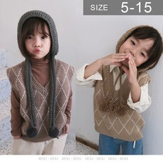 鹿拉拉 LU-LALA 韓版男女童毛背心。秋冬男女童中小童V領菱格紋針織毛背心