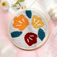 RUOPOTY DIY 꽃 펀치 바늘 자수 스타터 키트 공예품 파킹 페인팅 후프 원사 러그 홈 데코 20x20cm, 1개