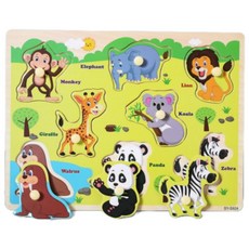 지니어스래빗 유아 원목 꼭지퍼즐 교구, 1개, 8조각, 동물