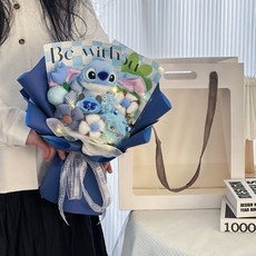 情人節花束 娃娃花束玩偶花束 公仔花束 六一兒童節禮物送女友男生女生生日閨蜜史迪仔三眼, 大號史迪仔, 1個