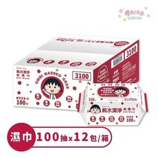 【箱購】櫻桃小丸子 純水潔淨柔濕巾80抽/100抽 - 有蓋, 100抽12包/箱, 1個