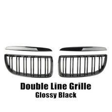 E91 올 그릴 슬랫 호환 시리즈 듀얼 블랙 교체용 차량 프론트 실버 2008 크롬 다이아몬드 레이싱 용 3 스타일 E90 XVIP BMW 2005, Double-Glossy Black