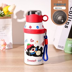 LUCK CUP 316不鏽鋼雙飲保溫杯 700ml 兒童便攜水壺, 1個, 蓋子圓柄杯-紅色:700ml, 1L