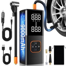 아웃프리 9000mAh 휴대용 저소음 무선 고효율 자동차 범용 다기능 고속 팽창기 타이어 볼 자전거 팽창기 대용량 팽창기, 1개, 블랙 업그레이드 모델