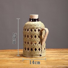 竹編保溫壺 復古熱水壺 玻璃內膽, 青色網格熱水瓶1.6L紅膽, 1個, 1.6L