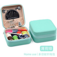 家用針線盒 縫補工具 學生宿舍 便携小型 手縫線針綫套盒家用家用針綫縫補手縫綫工具學生宿捨便攜式小型針綫盒－, 11色線+6件縫紉工具【淺綠色】, 1個