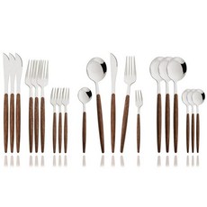 JASHII 나무 손잡이 플랫웨어 세트 20피스 스테인리스 스틸 실버웨어 커틀러리 세트 거울 광택 나이프 포크 스푼 세트 식기세척기 사용 가능 - 뾰족한 헤드 실버, Pointed head - Silver