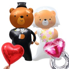 신랑 신부 곰돌이 하트 반지 은박풍선 세트 프로포즈 웨딩촬영 소품, 곰돌이 웨딩풀세트, 1개