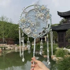 團扇結婚新娘藍色系列閨蜜結婚送禮新娘出嫁手持遮面喜扇秀禾團扇 副廠商品, 1個, 高級藍 成品扇