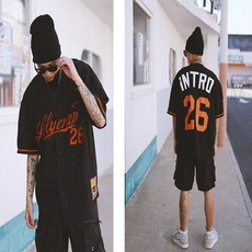 INTRO 26 블랙 빅사이즈 야구유니폼 반팔힙합티셔츠 Y233