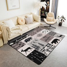 Erosebridal 곰 사슴 부분 러그 소박한 농가 패치워크 장식 카펫 7.6X12.7cm(3X5인치) 빈티지 캐빈 롯지 실내 바닥 매트 우드랜드 동물 거실 러그 격자 무늬