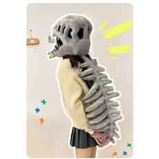 恐龍骨架造型頭飾與背飾組 趣味 cosplay 服飾配件, 灰色骨架, 1個