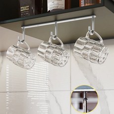 컵걸이 단열 매트 스테인리스 컵홀더 홈카페 주방용 금속 보관대 타올걸이 세트, 1개, 스테인리스 블랙 3줄 후크 26cm