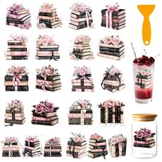 PVC UV 전사 컵 스티커 다양한 패턴 디자인 코팅 장식용 DIY 리무진 10장 세트 24x11cm, 책