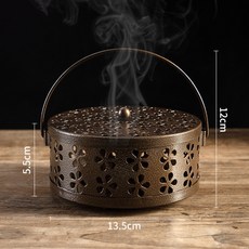 鐵藝 帶蓋蚊香盒 創意家用防燙防灰防蚊盤, 優雅古銅梅花烙 小號 帶蓋防火
