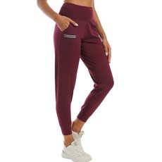 KCUT 컷teyg 주머니가 있는 여성용 조거 팬츠 경량 빠른 건조 운동용 부드러운 바지 체육관 요가 러닝용 버건디 하이라이즈 XL, KCUT 컷teyg 주머니가 있는 여성용 조거 팬츠,