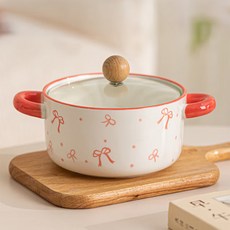 Tiger Pavilion 프렌치 리본 세라믹 양수 냄비, 1개, 화이트 + 핑크, 20.5cm