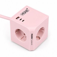 혼스 초고속충전 고용량 큐브멀티탭 멀티포트 4000W 2M SF코팅, 1개, 핑크(PD20W)