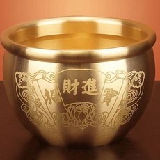 黃銅招財擺件 桌面裝飾 聚寶盆 納福吉祥 工藝品 復古風格 家居擺設 財運風水 辦公室裝飾 精品工藝+蓮花招財進寶缸
