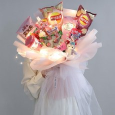 臺灣出貨 花束半成品花束包裝半成品包裝殻手工材料diy生日禮物送女生, 材料+自己包+少女粉長紗款 不含零