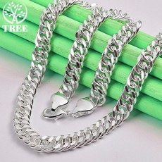 ALITREE 925 스털링 실버 10mm 와이드 힙합 체인 목걸이 여성을위한 남성 패션 파티 웨딩 약혼 쥬얼리, 02 50cm