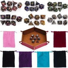 구베이 테 DND 주사위 42피스 다면체 세트 - 6개의 컬러풀한 가방과 PU 가죽 벨벳 트레이 포함 RPG MTG 테이블 게임 액세서리글리터, Multicolored, Color mixing