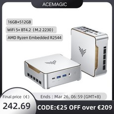 ACEMAGIC 미니 PC AMD Ryzen Embedded R2544 4코어8스레드 최대 37GHz [i5-7500과 동일한 성능] 16GB RAM 5, 02 미국, 01 16GB 512GB