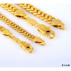 鍍24K金四方磨【K C3530】土豪簡約情侶手鍊仿金韓勢力, 1個, 細款_長度22公分