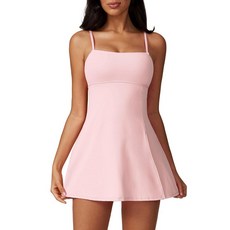ABOCIW 여성용 스퀘어 넥 테니스 드레스 반바지 스파게티 스트랩 백리스 운동용 사이드 슬릿 애슬레틱 골프 드레스 장미.