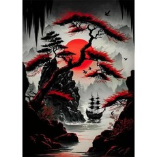 일본 신사 게이샤 무사 그림 포스터 캔버스 팝아트 대형 액자 벽장식 홈데코 거실 침실 원룸 빈티지, D