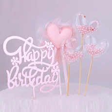 핑크 하트 케이크 장식토퍼 생일용품, 1세트