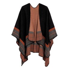 Urban CoCo 판초 망토 여성용 컬러 블록 숄 랩 앞쪽 트임 시리즈 1-카키 One Size 142297, 시리즈 20-블랙