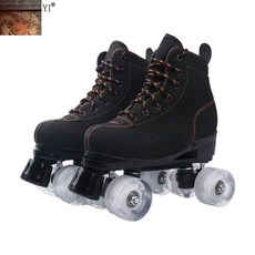 발광 그래피티 롤러스케이트 고급형 롤라 블랙휠 롤러슈즈, 블랙 가죽-화이트 바퀴, 1개