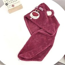 卡通珊瑚絨刺繡浴裙套裝：學生可穿可裹吸水柔軟浴袍、幹髮帽、髮帶組合，多款顏色可選，居家必備, 草莓熊浴帽, 1個