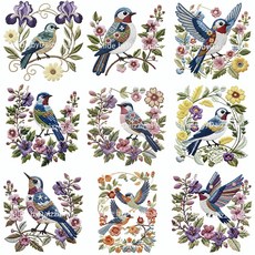 자수풍 전사지 플라워 버드 열전사 새 꽃 열접착식 패치 의류 에코백 티셔츠 리폼, 1개, 10-블루 플라워 새