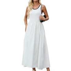 URBAN REVIVO 여성용 여름 드레스 2025 민소매 맥시 탱크 패치워크 니트 포멀 플로위 롱 블랙. XS 122352