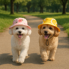 강아지 고양이 버킷햇 스타일 선캡 애견 모자 산책 외출, 핑크, 1개