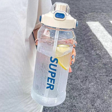 SUPER 大容量運動水壺 健身補水瓶, 白色+吸管, 1個, 1500ml
