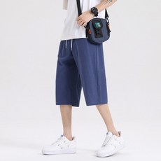 LARGE STORE 日系潮流棉麻休閒七分褲 工作褲 男生短褲 七分褲 棉麻褲 涼感褲 純色短褲