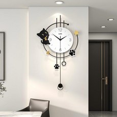 Luofu 인테리어 벽시계 귀여운 고양이&스타 현대 심플 무소음 벽걸이 추시계, 3세대 디자인 [중형]