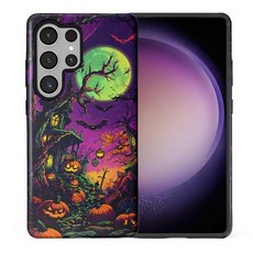 CARLOCA 삼성 갤럭시 S25 엣지 풀 바디 매트 케이스 여아 남아용 하드 쉘 충격 방지 삼성 갤럭시 S25 엣지 패션 패턴 모자 스카프 눈사람 크리스마스 트리용, Samsung Galaxy S25 Ultra, 무서운 집 호박 그린 문 할로윈