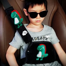 兒童安全帶護肩套 卡通安全帶護套 車用安全帶護套 加厚防勒脖安全帶調節器 汽車安全防護用品, 【綠劍龍】絨護盾, 1個