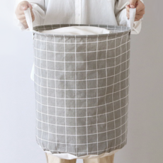지아플랜 패브릭 오브제 체크 빨래바구니, 그레이