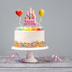 코쿤 캐슬 생일초 - 생일 초 파티용품 케이크데코, 핑크, 1개, 63g